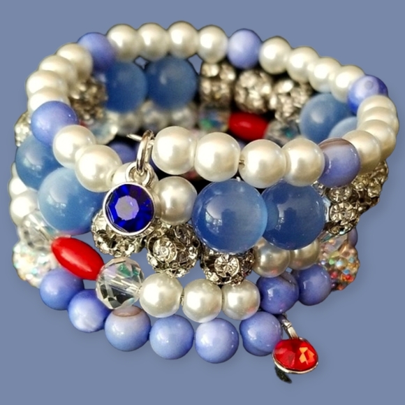 NWT Handcrafted Agate and Glass Bead Rhinestone Beaded Bracelet NWT - Picture 2 of 12